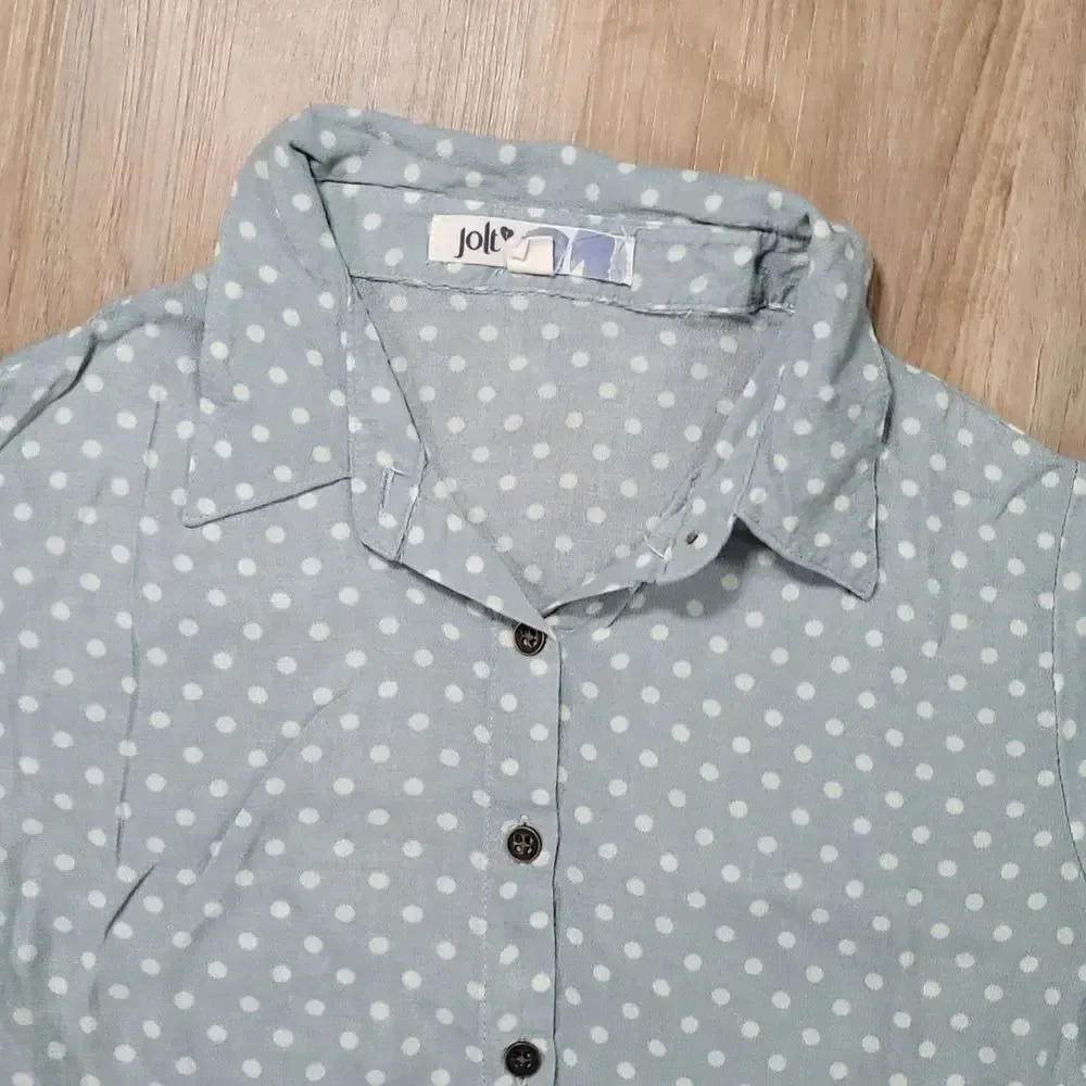 🔺️Jolt Blueish Gray Polka Dot Buttoned Top Small